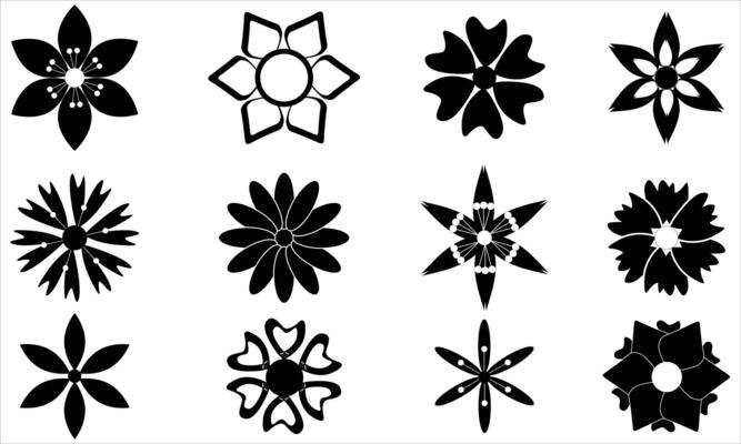 Flower icons set on a white background