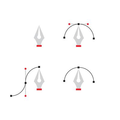 Pen tool cursor. Computer graphics. Logo for designer or illustrator. Design icon. The curve control points.