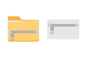 Folder and file icon with zipper, compressed document and directory. Icon set for landing page. Illustration collection for website, print, banner, software, application vector