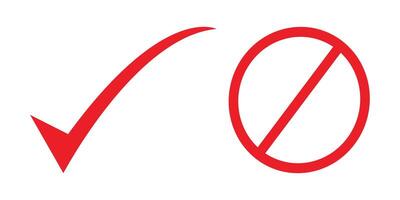 Red Checkmark and Prohibition Symbols on White Background vector