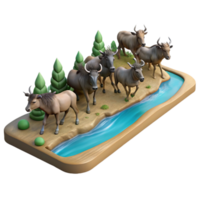 vibrant artistic Herd of Wildebeest Crossing River Transparent Background high resolution png