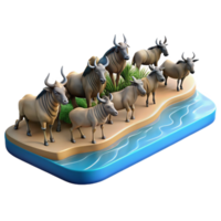 elegant minimalist Herd of Wildebeest Crossing River Transparent Background high quality png