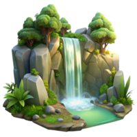 dramatic classic Hidden Waterfall Sunlight Through Trees Forest Setting Transparent Background exclusive png
