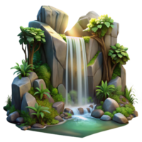 beautiful classic Hidden Waterfall Sunlight Through Trees Forest Setting Transparent Background authentic png