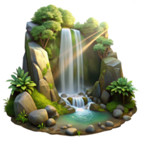 elegant rustic Hidden Waterfall Sunlight Through Trees Forest Setting Transparent Background original png