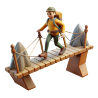serene rustic Hiker Crossing Suspension Bridge Cutout high quality png