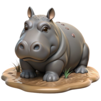 serene artistic Hippopotamus Wallowing in Mud Transparent Background high resolution png