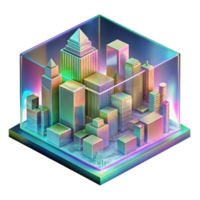 elegant rustic Holographic Projection Cityscape Transparent Background genuine png