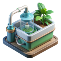 extraordinary minimalist Hydroponic System with Water Pump Top View Transparent Background high resolution png