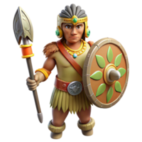 extraordinary contemporary Indigenous Warrior with Shield and Club Isolated Element detailed png