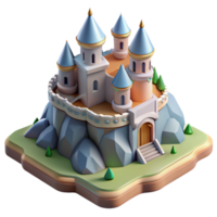 elegant minimalist Isometric Castle on a Hilltop Transparent Background png