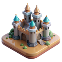 vibrant contemporary Isometric Castle on a Hilltop Transparent Background original png