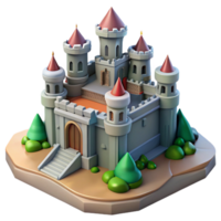 impressive classic Isometric Castle on a Hilltop Transparent Background detailed png