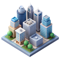 serene rustic Isometric Cityscape with Modern Buildings Isolated professional png