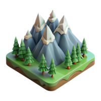 elegant rustic Isometric Mountain Range with Pine Trees Isolated high quality png