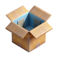 serene rustic Isometric View of Open Cardboard Box Transparent Background detailed png