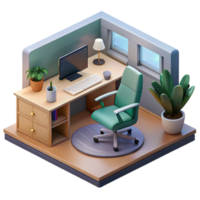 extraordinary abstract Isometric Virtual Office Space with Desk and Chair Cutout high resolution png
