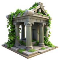 vibrant minimalist Lost Temple Ruins Overgrown Vines Transparent Background premium png