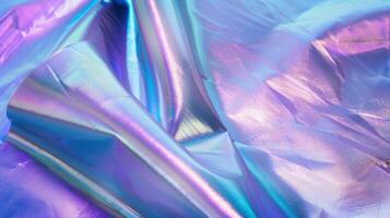 Shimmering iridescent fabric with holographic light effects in a close up view photo