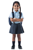 Smiling Schoolgirl in Uniform with Backpack transparent background png