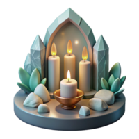 impressive artistic Meditation Altar Candles and Crystals Transparent Background high quality png
