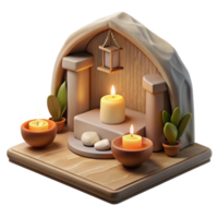 dramatic rustic Meditation Room with Candles with Transparent Background original png