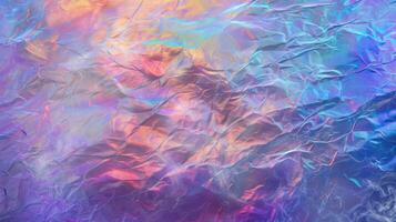 Colorful iridescent abstract texture with wrinkled metallic surface photo