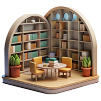 wonderful rustic Modern Library Interior with Bookshelves Cutout Element original png