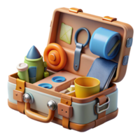 wonderful modern Open Suitcase with Travel Essentials Isolated premium png