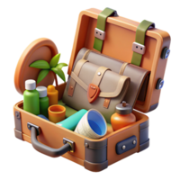 impressive vintage Open Suitcase with Travel Essentials Isolated exclusive png