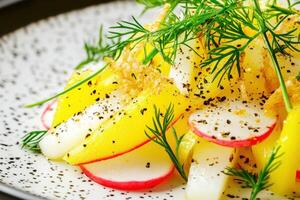 Vibrant Radish and Mango Salad Garnished with Fresh Dill photo