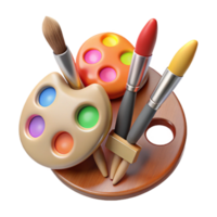 wonderful minimalist Paintbrushes and Palette Messy Arrangement Transparent Background premium png