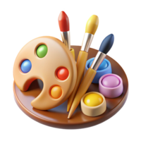 serene modern Paintbrushes and Palette Messy Arrangement Transparent Background original png
