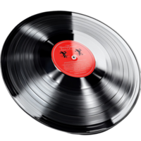 black vinyl record a red label glossy surface png