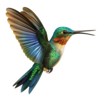 Colorful hummingbird iridescent feathers hovering in miir png