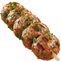 grilled meat skewers garnished herbs png
