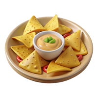serene modern Plate of Nachos with Cheese Sauce Isolated high resolution png