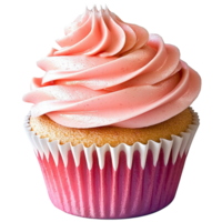 Sweet cupcake pink frosting in a colorful wrapper png