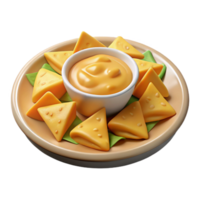 serene minimalist Plate of Nachos with Cheese Sauce Isolated original png