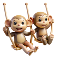 serene rustic Playful Monkeys Swinging Element png