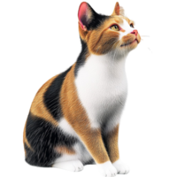 Cute calico cat sitting attentively perked ears a curious gaze png