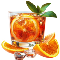 Reing cocktail ice cubes orange slices in a glass png