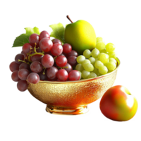 glass bowl brimming green grapes pears a red apple png