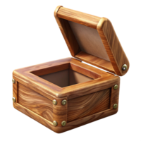 elegant classic Polished Oak Wood Box Open Lid Transparent Background exclusive png