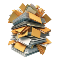 Large stack of disorganized papers folders piled high png