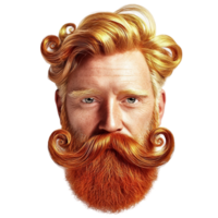 Man a unique curled mustache thick red beard png