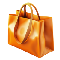 Glossy orange shopping bag curved hles fabric texture png