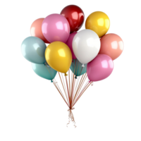 Colorful bunch of helium balloons floating strings tied together png