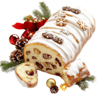 Festive stollen bread powdered sugar red ribbon png