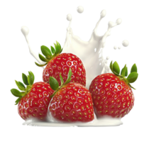 Ripe strawberries splashing into milk a dynamic effect png